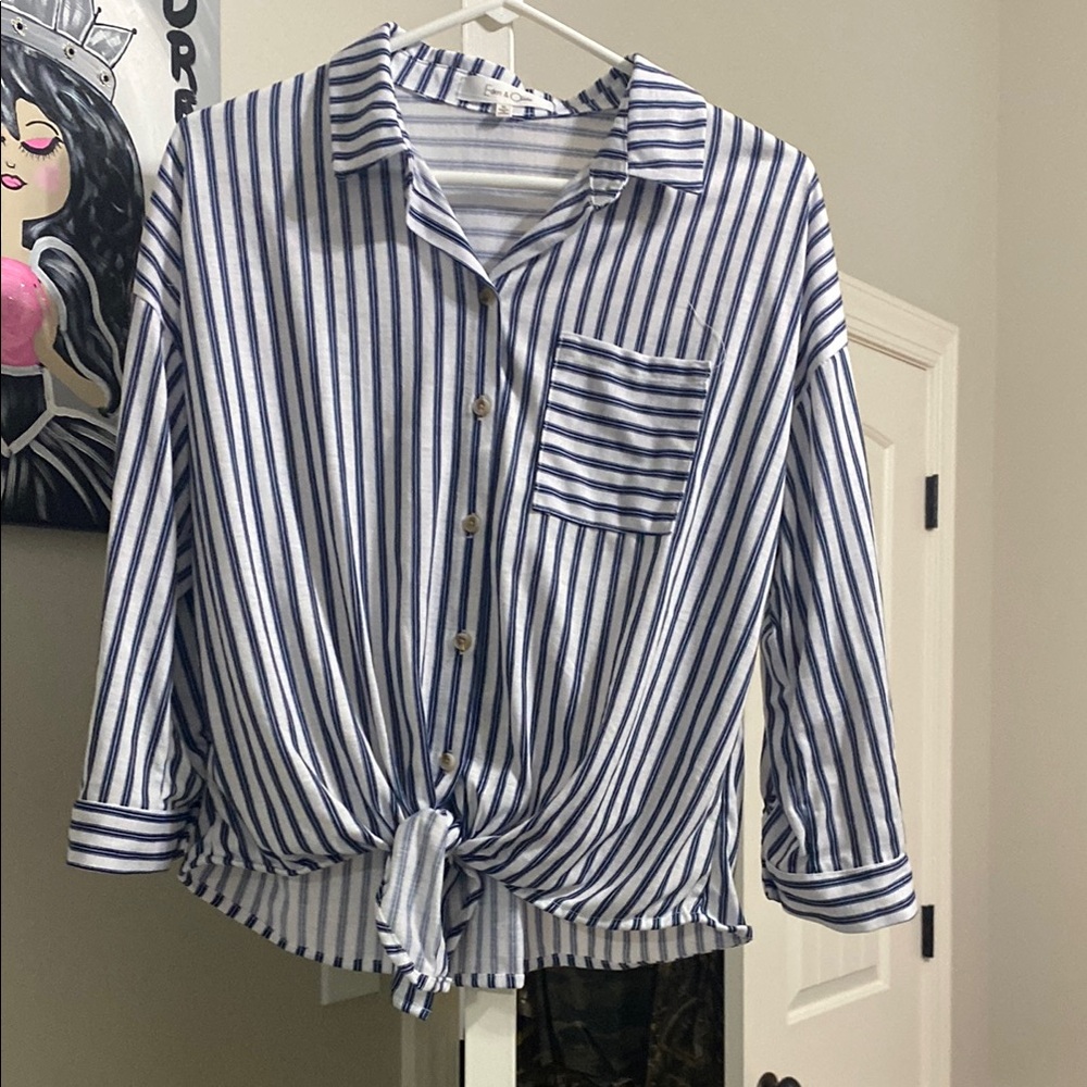 Blue and White Striped Button-Up Shirt
